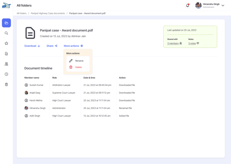 Admin - All folders - Inside folder - File Display - More actions