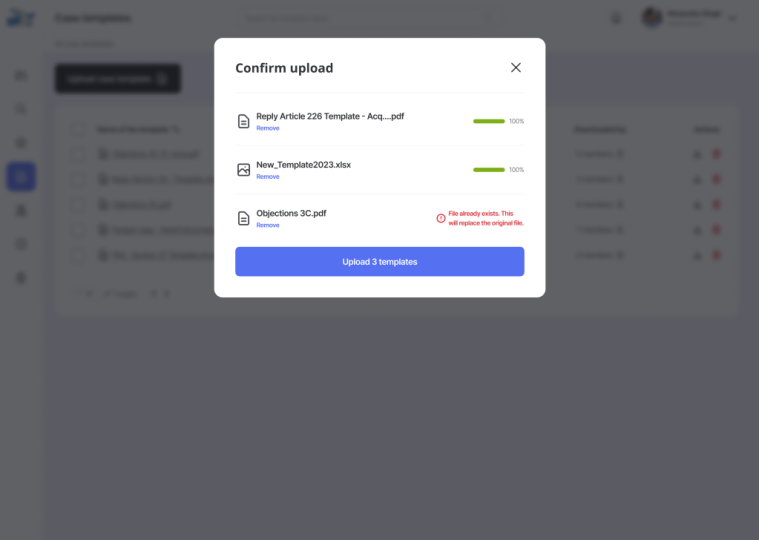 Admin - Case template - Upload template status