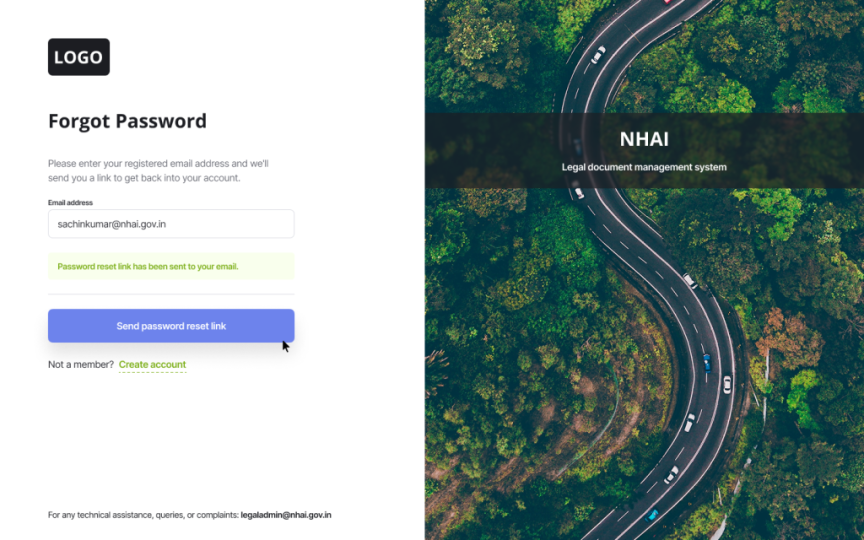 Admin - Landing page - Forgot password