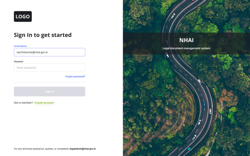 Admin - Landing page - Sign In