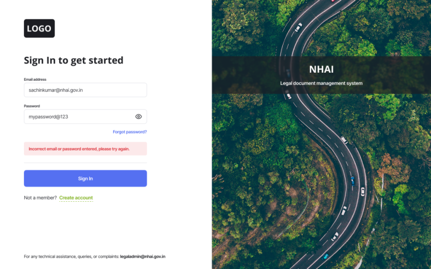 Admin - Landing page - Sign In - Validation error