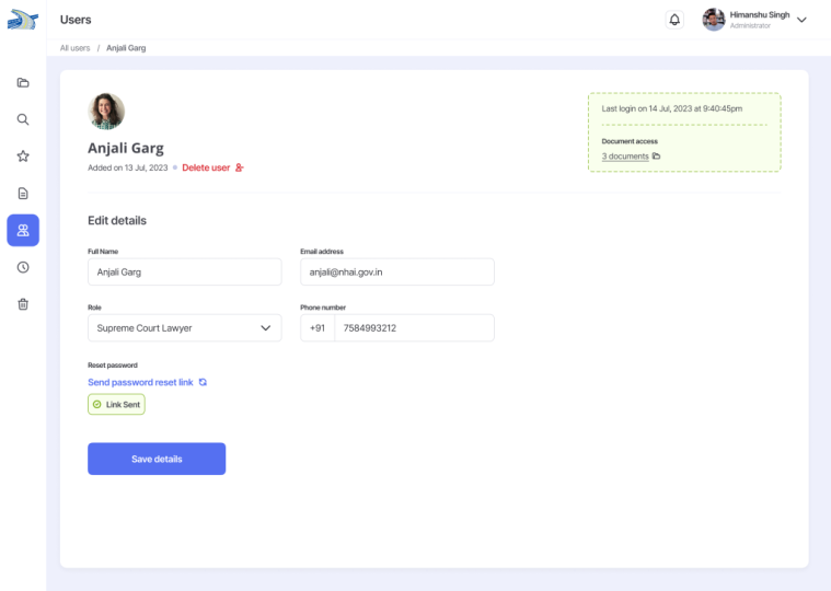 Admin - User management - Modify user data